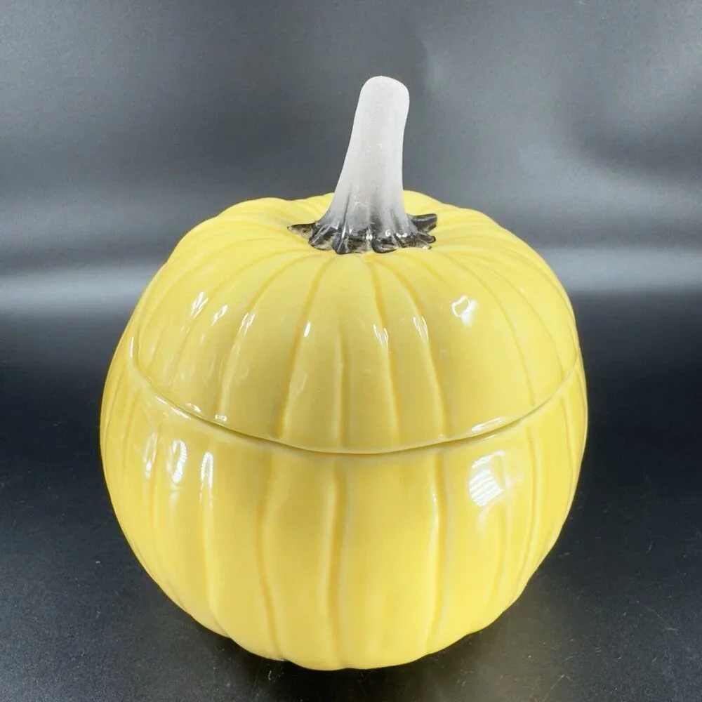 Crate & Barrel B Eigen Harvest‎ Yellow Pumpkin Squash Ceramic Bowl Canister Jar